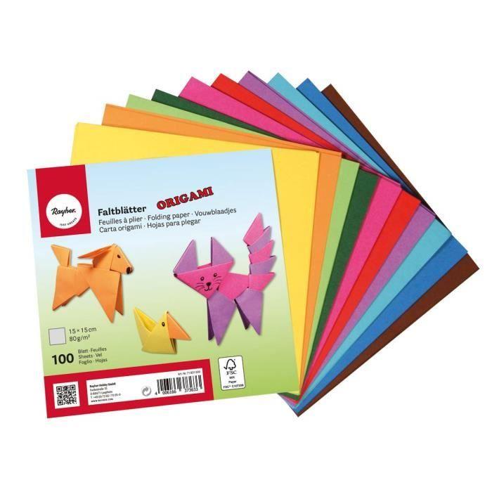 Papier origami - Rayher Hobby - Dépliants double face - Lot de 100 feuilles - FSC Mix Credit - Multicolore