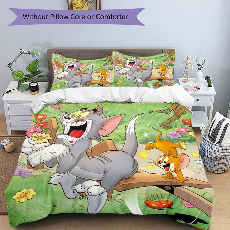 Tom Jerry Adventure Print 3Pcs Bedding Setduvet Cover With 2 Bedropillowcase Home Birthday Gift