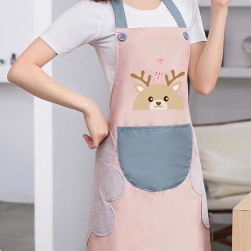 HUQIDAO Waterproof Apron Set of 2, Neck-Hanging Cafe Apron, Stylish H-Shaped Apron with Pockets, Adjustable, Solid Color, Cafe Style, Unisex (Pink and