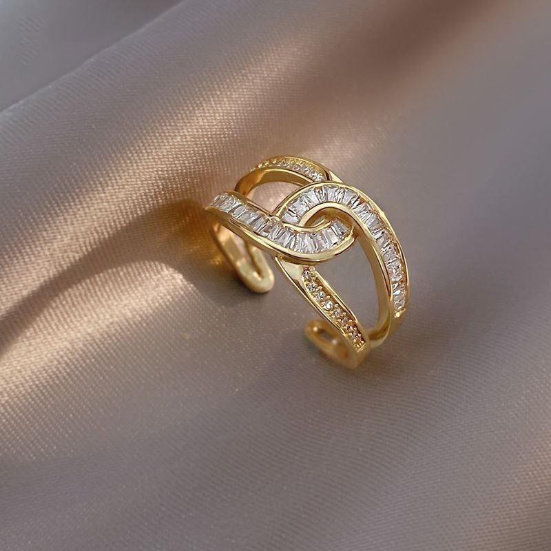 2025 spring 925 silver retro micro-inlaid white shell ring for women ins cold wind temperament personality index finger ring Double C Ring Gold (Single)