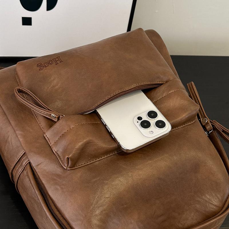 Sac à dos rétro en cuir PU Grande capacité Sac à dos décontracté pour femme avec plusieurs poches Parfait pour le travail quotidien, l'école et le shopping Sans pendentif