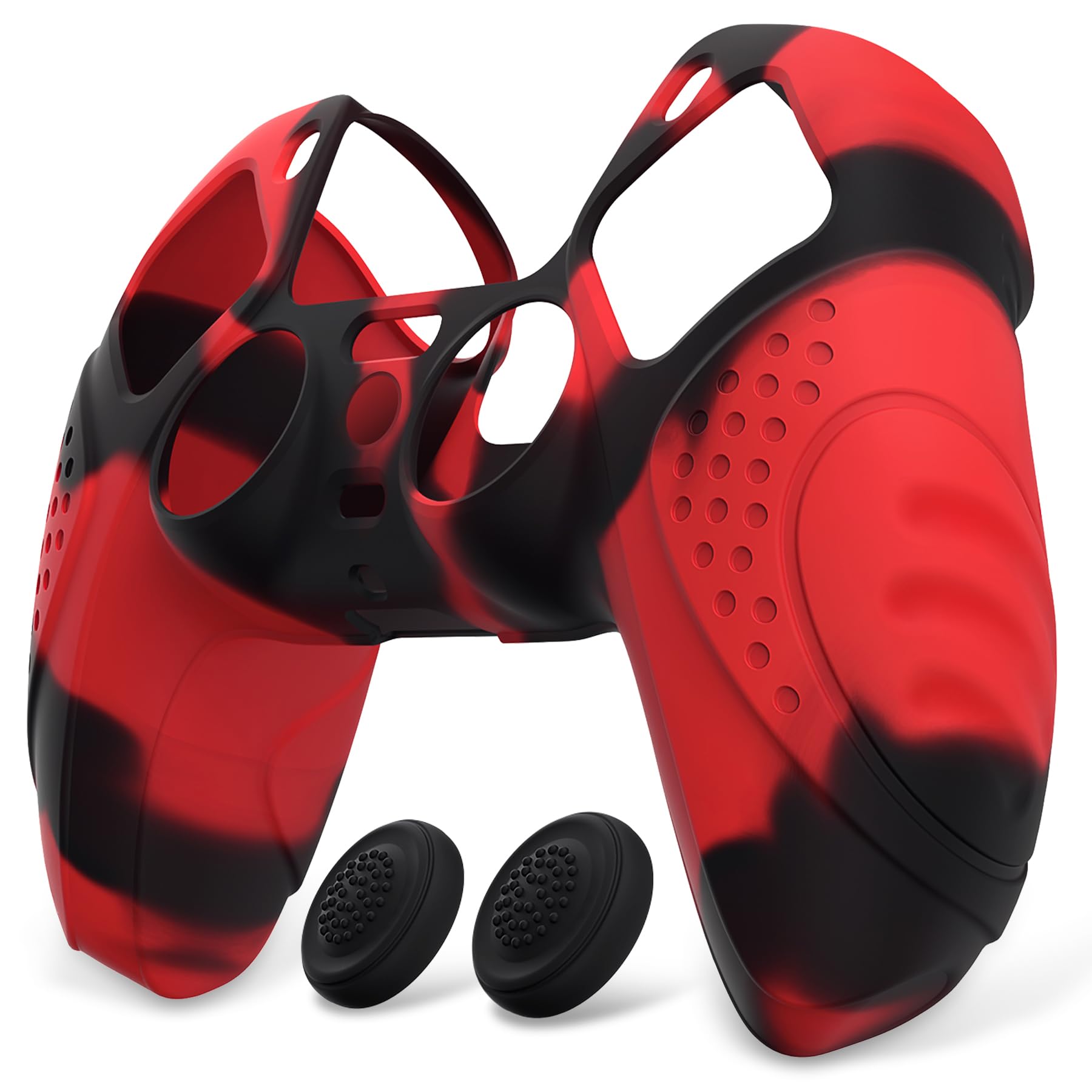 

eXtremeRate PlayVital Protective cover for cover for PS5 with stick cap PS5, controller, [Red & Black]