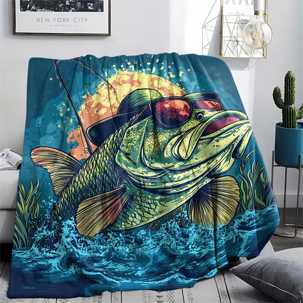 Fish Print Flannel Blanket, High Quality Comfortable for All Seasons, Home Decor, Warmth and Comfort, Perfect for Christmas Gifts