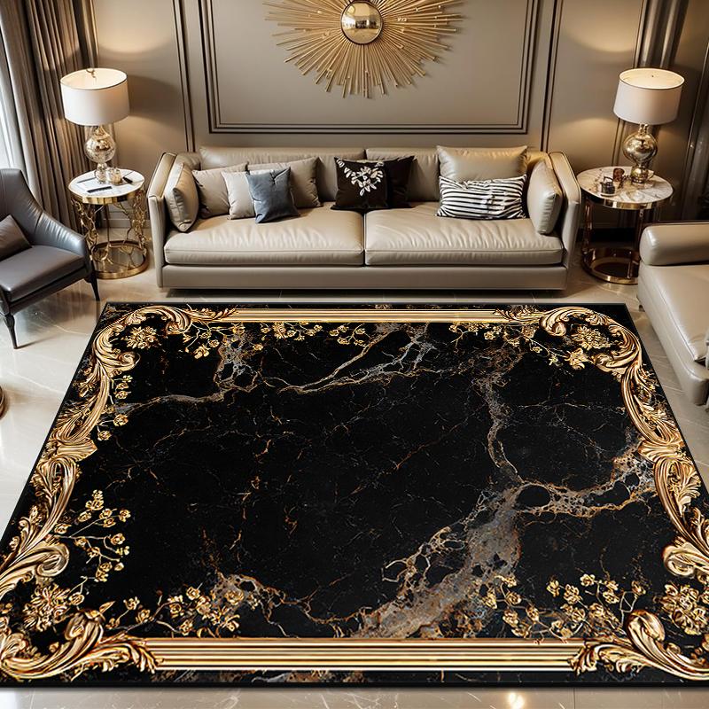 Black Gold Marble Carpet for Living Room Decorations Sofa Table Large Area Rugs Bedroom Home Luxury Floor Mat Anti-slip Doormat