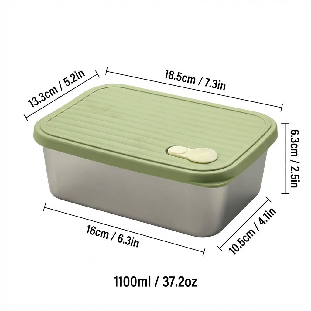 Stackable Fruit,Vegetable,Meat Food Container Durable Sealed 304 Stainless Steel Fresh-keeping Box Refrigerator&Microwave Safe