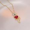 Fashion Cute Colorful Stone Fox with Zircon Necklace for Women Vintage Stainless Steel Chain Party Accessories Jewelry Gifts