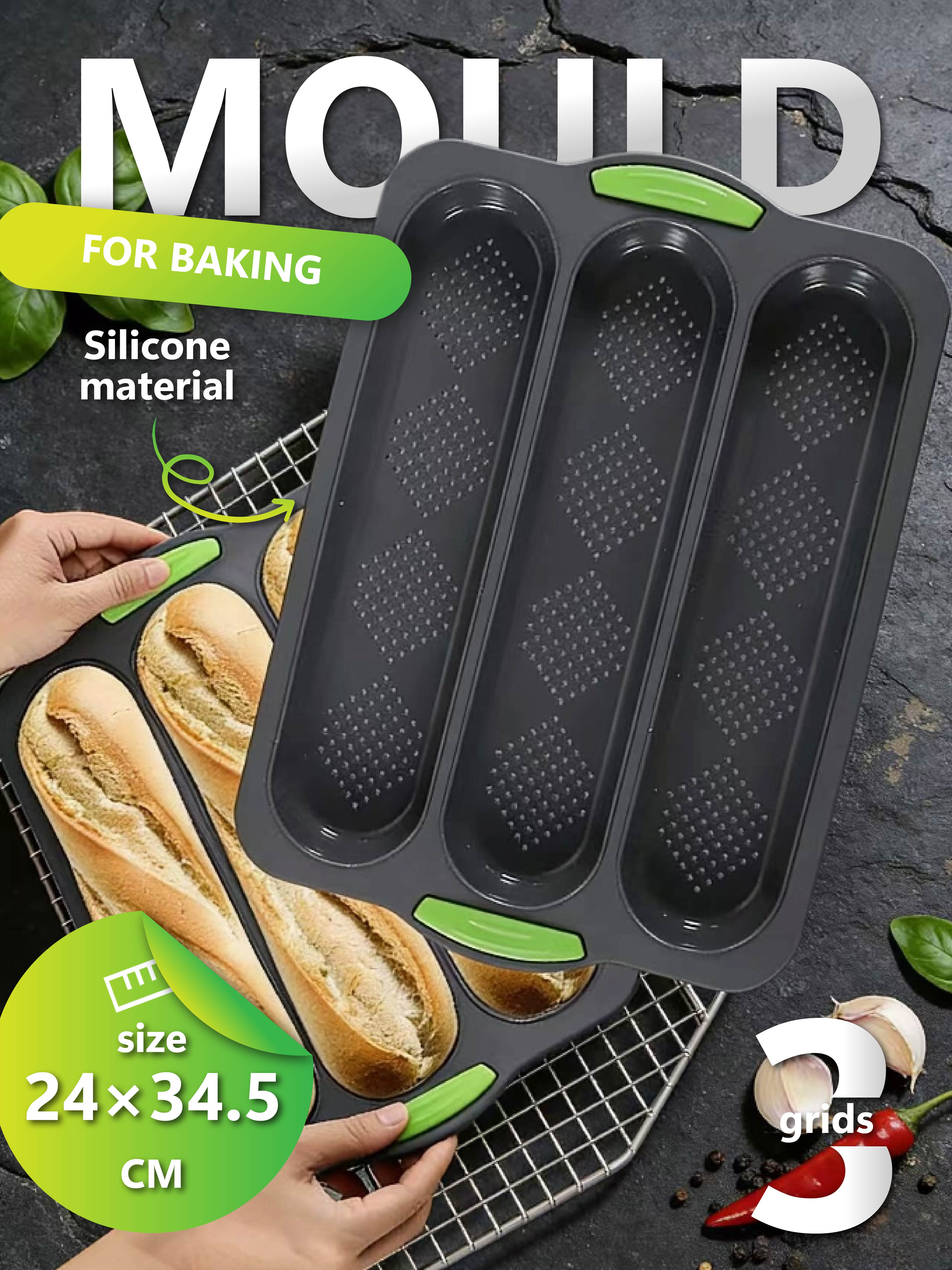 Силиконовая форма для выпечки с 3 ячейками (24x34,5 см) – Антипригарная форма для выпечки хлеба для домашней выпечки