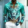 Camicia da uomo a maniche lunghe con colletto camicia Stampa Re Leone camicia business casual alla moda casual taglia grande vestibilità aderente top da uomo