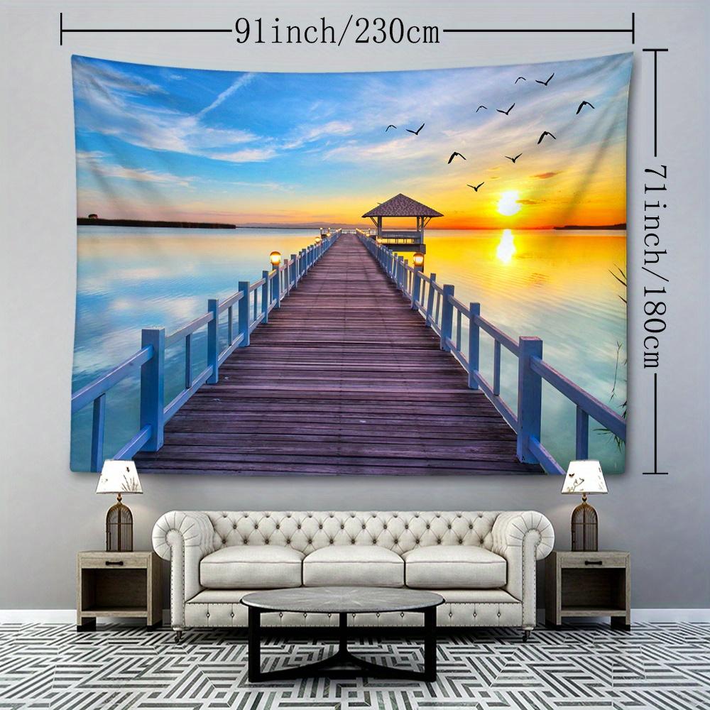 1pc Bridge Sunset Ocean Tapestry Wall Hanging Room Decoration Bedroom Decoration Living Room Background Natural Style Background Cloth Hanging Tapestr