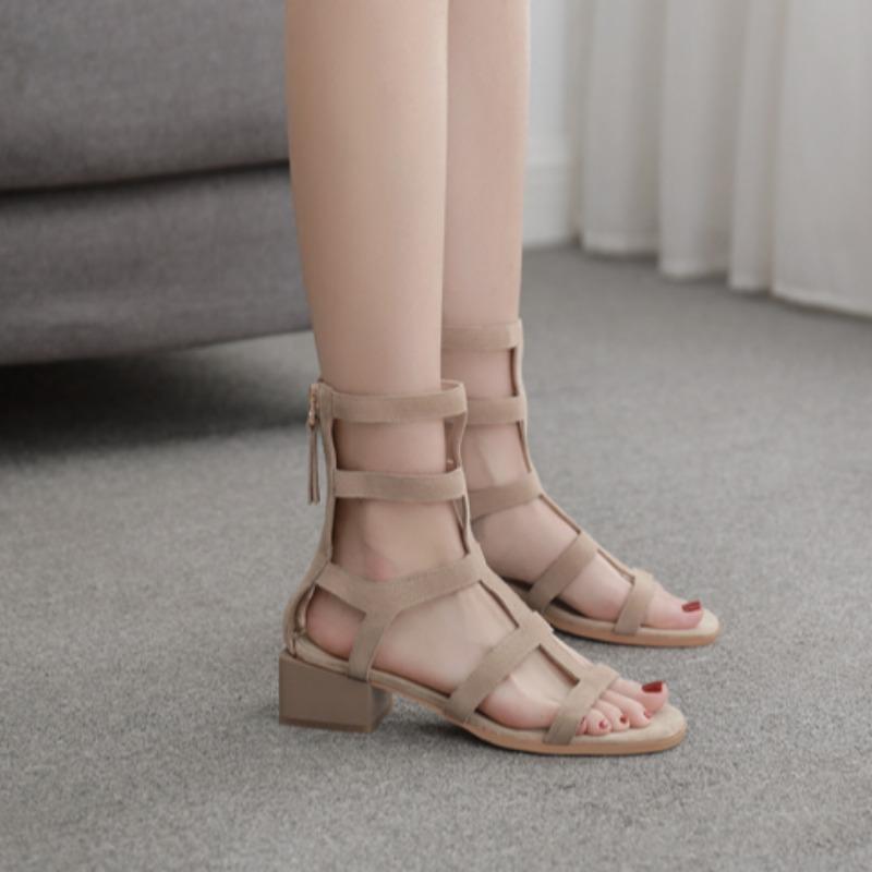 Gladiator Sandals Women Elegant Woman Heeled Shoes Medium Heel Luxury Designer Summer 2025 Shoes