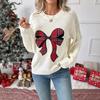 2025 Women's Winter Plaid Bow Round Neck Pullover Sweater