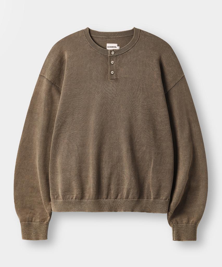Dimiteulibeullaeg Daily Washable Pigment Henley Neck Round Knit_Brown