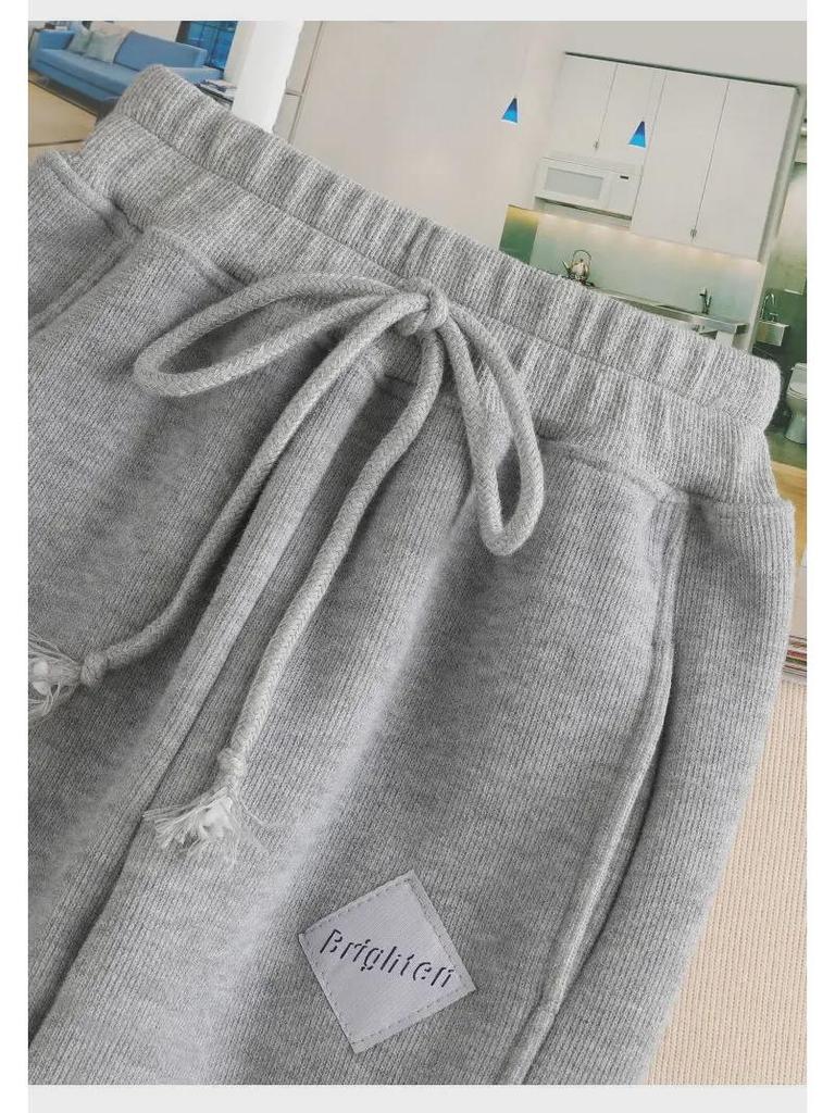 Women's Loose Ribbed Ankle Harem Pants - Fleece Lined Casual Sweatpants for Autumn/Winter