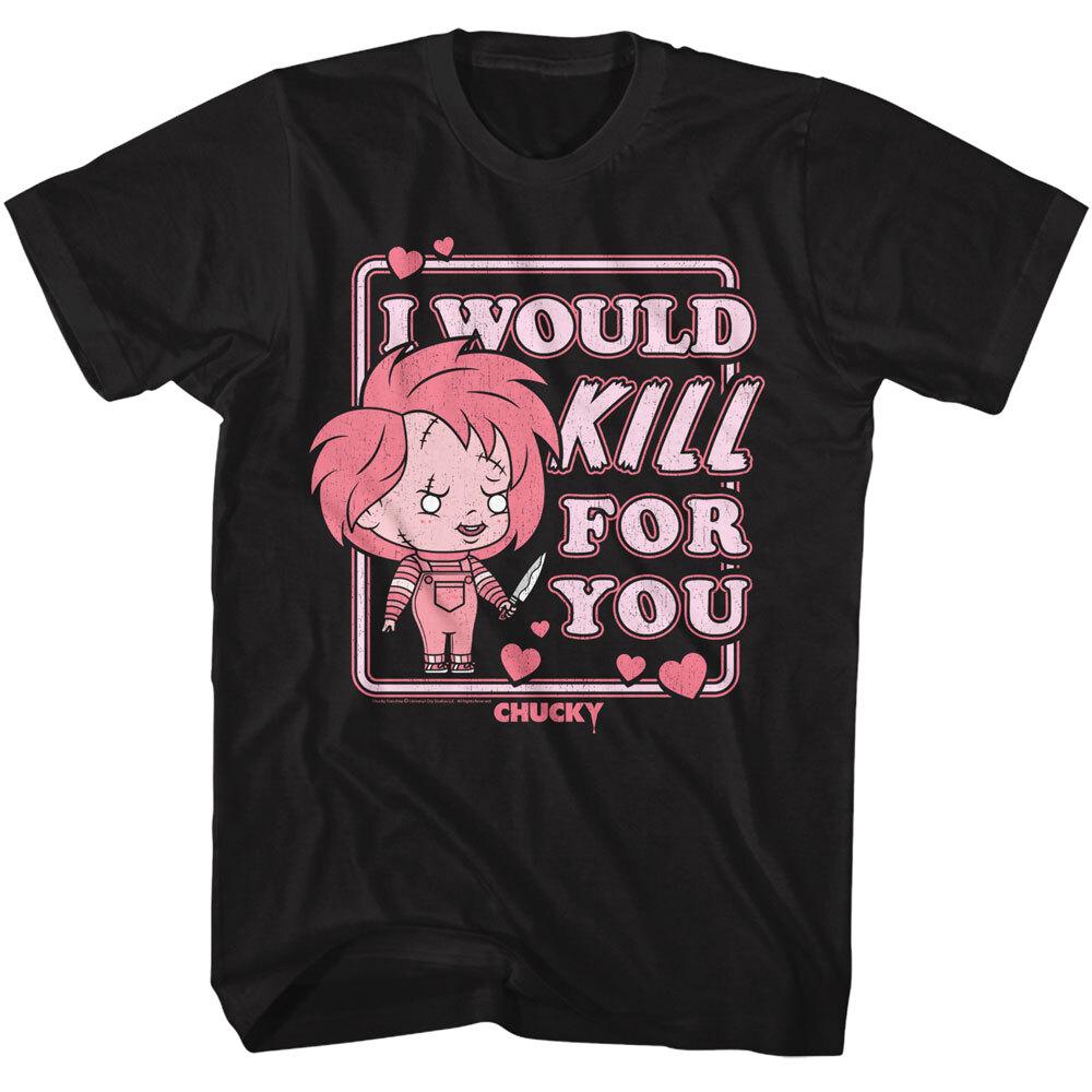 

Bride of Chucky Horror Movie Men039;s T Shirt I Would Kill For You Black Cotton Unisex T-Shirt XXXL