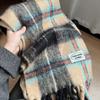 Korean Style Plaid Mohair Scarf - Women's Winter Imitation Cashmere Shawl