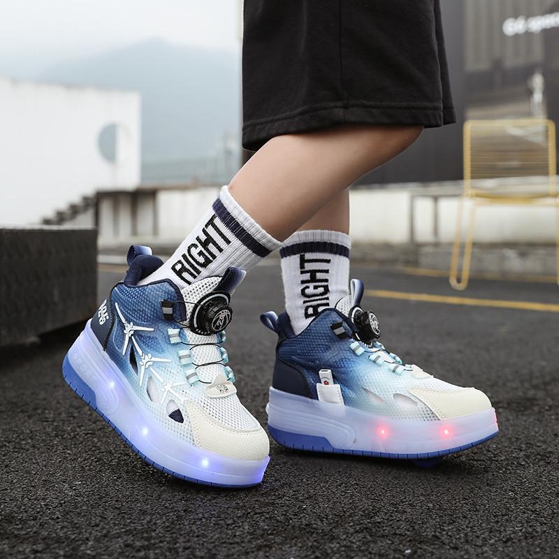 A1RW7V Kids' Retractable Double-Wheel Skating Shoes - Breathable Inline Roller Sneakers for Boys