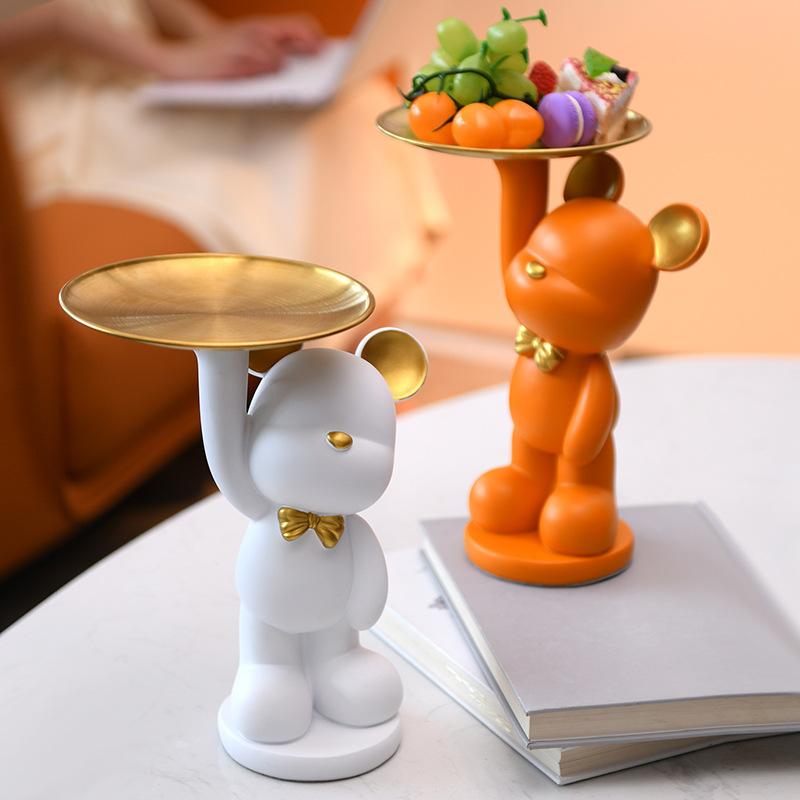 Nordic Home Decor Accessories Creative Bear Figurines Tray Decoration Storage Sculpture Resin Living Room Table Decoration Gift