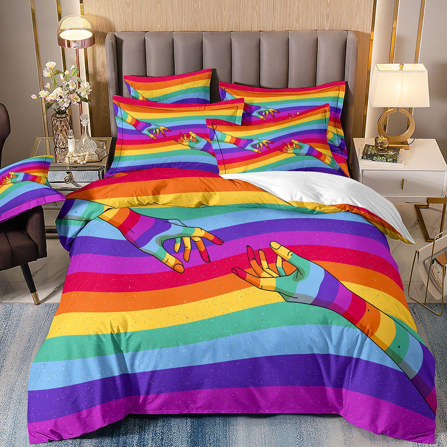 

Bedding Three-Piece 3D Digital Printing Cartoon Rainbow Color Striped Quilt Cover cover 70 * 133 and 50 * 75 * 1