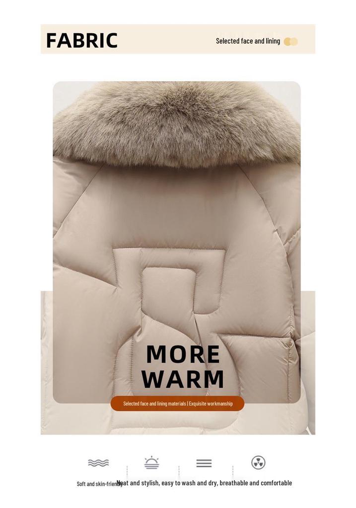 Women's Winter Down Cotton Jacket with Large Fur Collar - European & American Style, Short & Loose Padded Coat