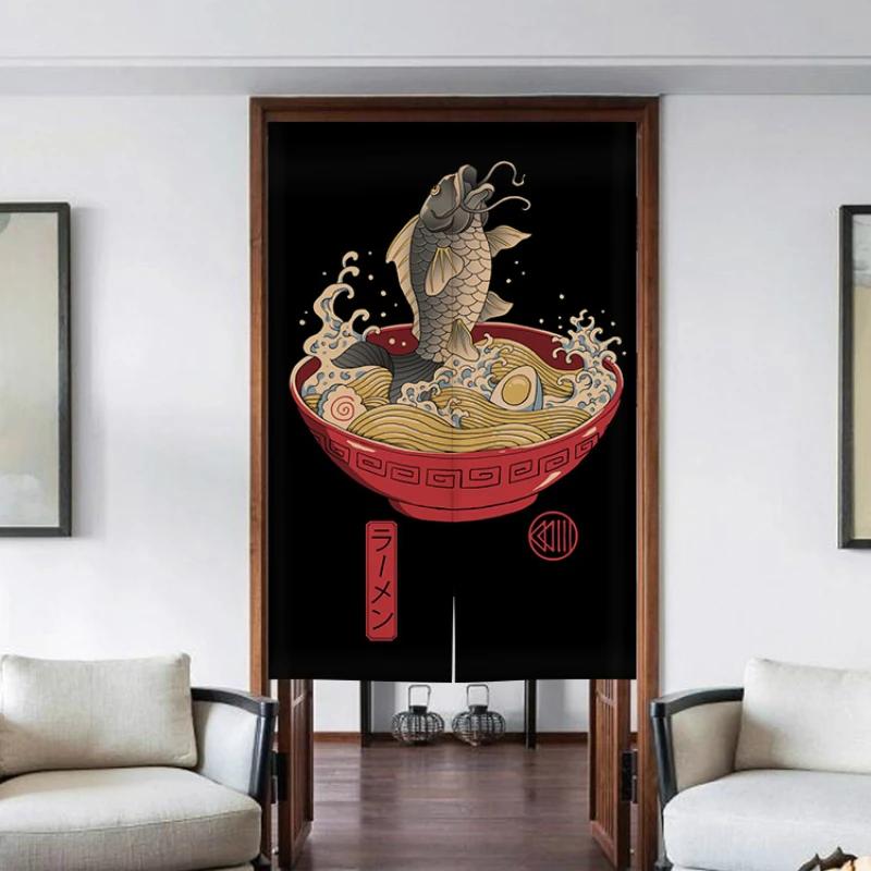 Nordic Door Partition  Kitchen Snack Shop Restaurant CurtainJapanese Sushi Dharma Fish Door Curtain Printing Bedroom Window