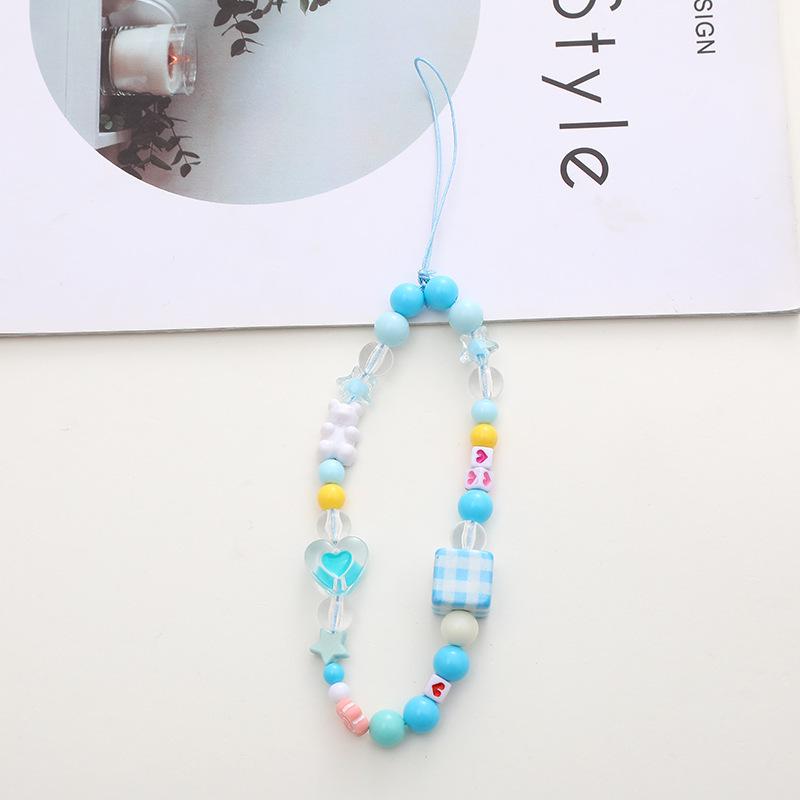 Colorful Cartoon Bear Mobile Phone Chain with Electroplating Grid Design