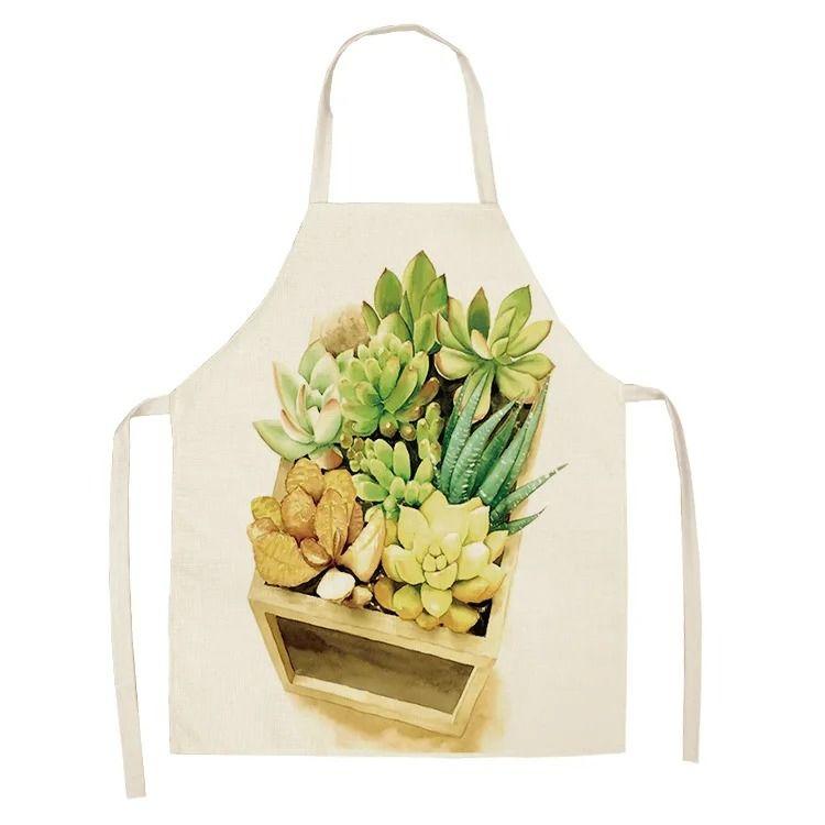 Cactus Plant Pattern Apron Adult Sleeveless Kitchen Cleaning Home Chef Baking Waist Bib