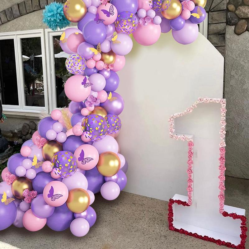 Butterfly Pink Purple Balloon Garland Arch Kit Birthday Party Decor Kids Baby Shower Latex Ballon Chain Wedding Party Supplies
