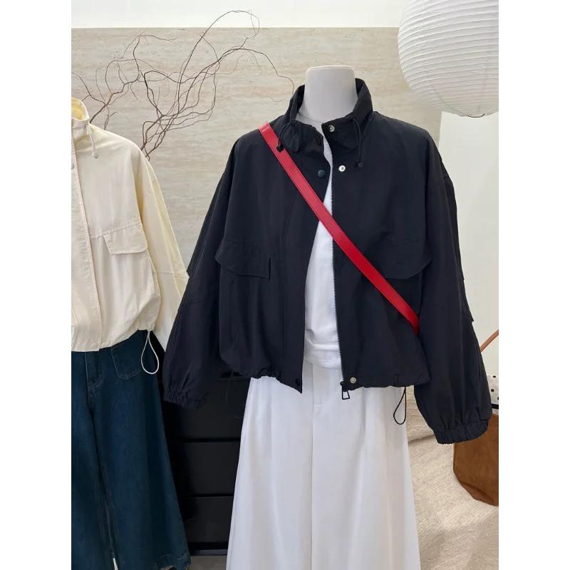 Spring Autumn Loose Casual Jacket Work Top Korean Style Stand Collar Short Women's