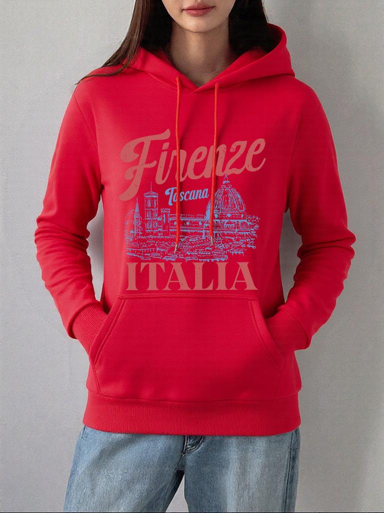Firenze Italia Florenz Kathedrale Drucke Hoodie Damen Lässig Locker Sweatshirt Basics Tasche Pullover Winter Fleece Warme Kleidung