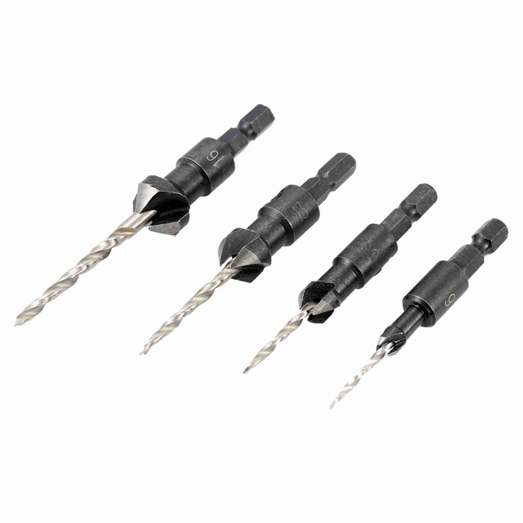 4pcs Countersink Drill Bit Set 1 4in Hex Shank Adjustable Woodworking Tapered Drill Bit with Hex Wrench