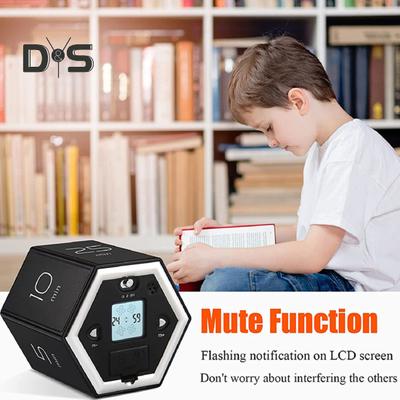Rotating Pomodoro Timer 5-60 Mins LED Display Slide Switch Hexagon Desk Flipped Productivity Timer Vibration Mute Alarm for Work Study Kitchen