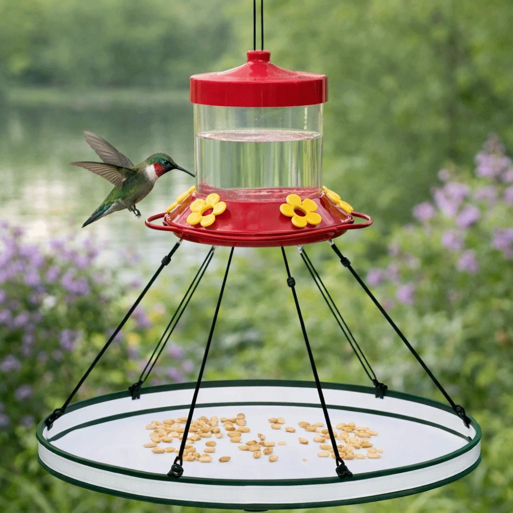 Plateau collecteur de nourriture pour oiseaux pliable Anti-renversement Grande capacité Mangeoire à oiseaux suspendue Collecte efficace Coupe-vent Station d'alimentation pour oiseaux