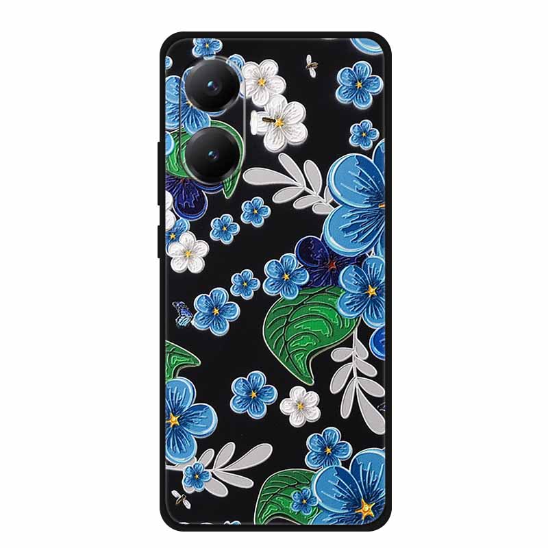 3D Cover For Redmi Turbo 4 Pro 5G Black Bumper Shell Flower Emboss Case Xiaomi POCO F7 Cartoon Flowers Anime Funda Phone Covers