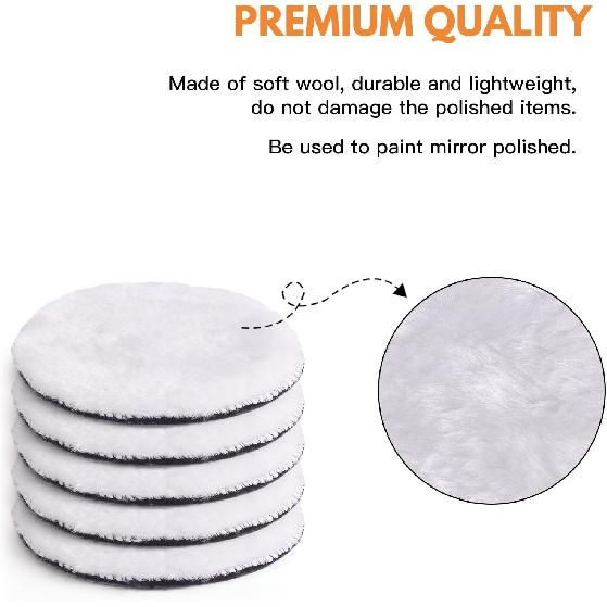 7 Pcs 3 Inch (80 Mm) Wool Buffing Polishing Pad Car Polisher Buffer Drill Attachment With M10 Drill Adapter