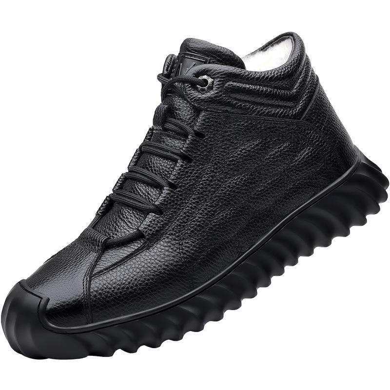 The first layer of cowhide wool winter men's cotton shoes high-top casual leather velvet thickened warm dad leather shoes men's