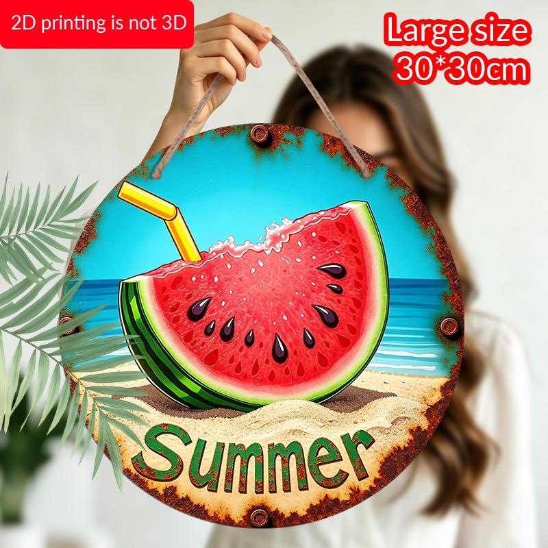 2D Flat Aluminum "Summer Watermelon" Decorative Signs and Plaques, Available In Various Sizes. Beach-themed Vintage Distressed Metal Wall Coverings