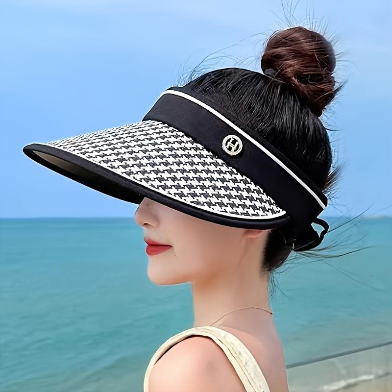Wide-Brim Sun Visor Hat with Golden Buckle - Protection, Lightweight Design, Perfect for Beach & Outdoor Adventures, Beach Accessories