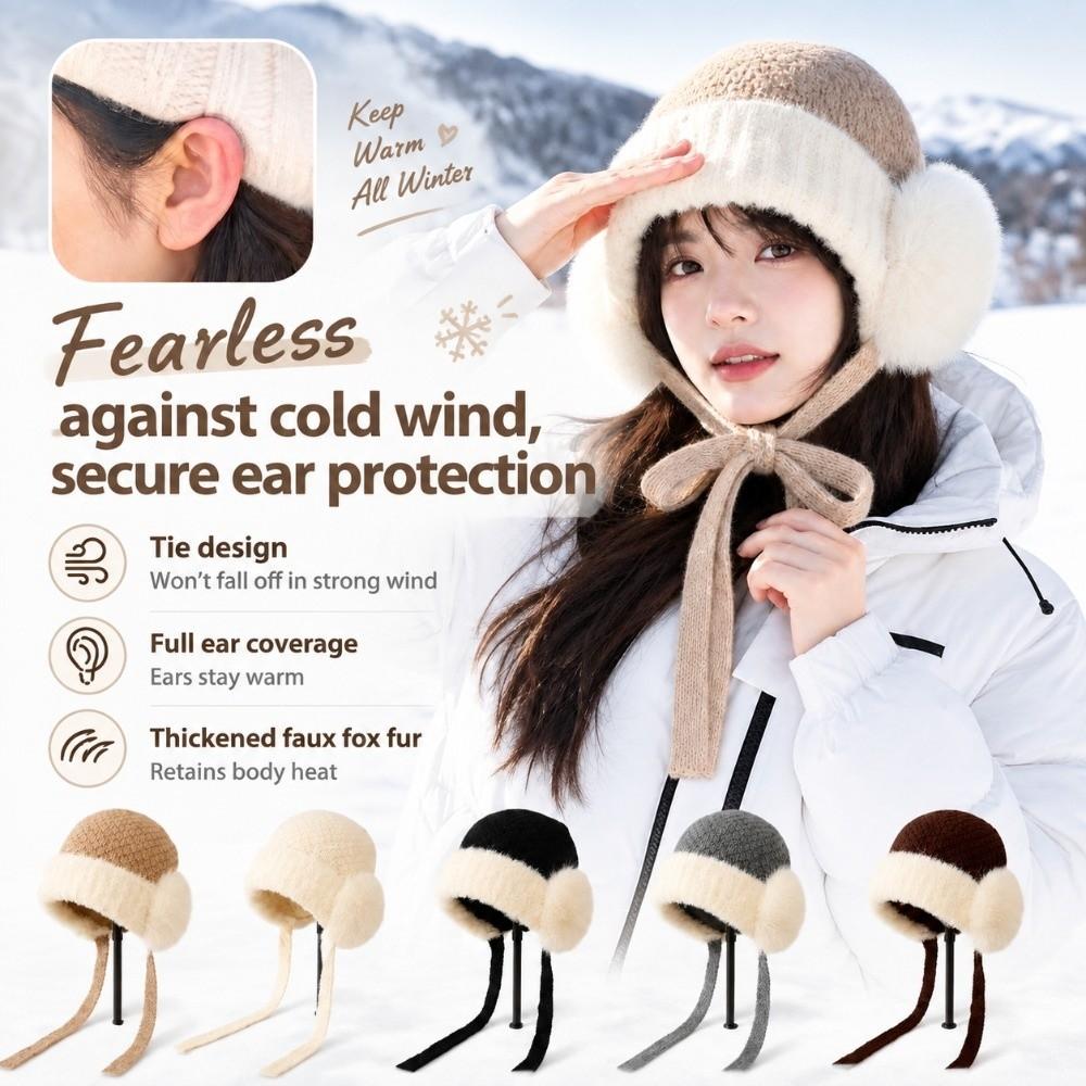 Solid Color Plush Earflap Cap Premium Plush Fluffy Warm Hat Winter Knit Hat  Chilly Days