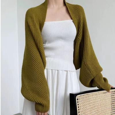 Thick Premium Elegant Vest Knit Cardigan Women Autumn Winter Batwing Sleeve Cropped Cape
