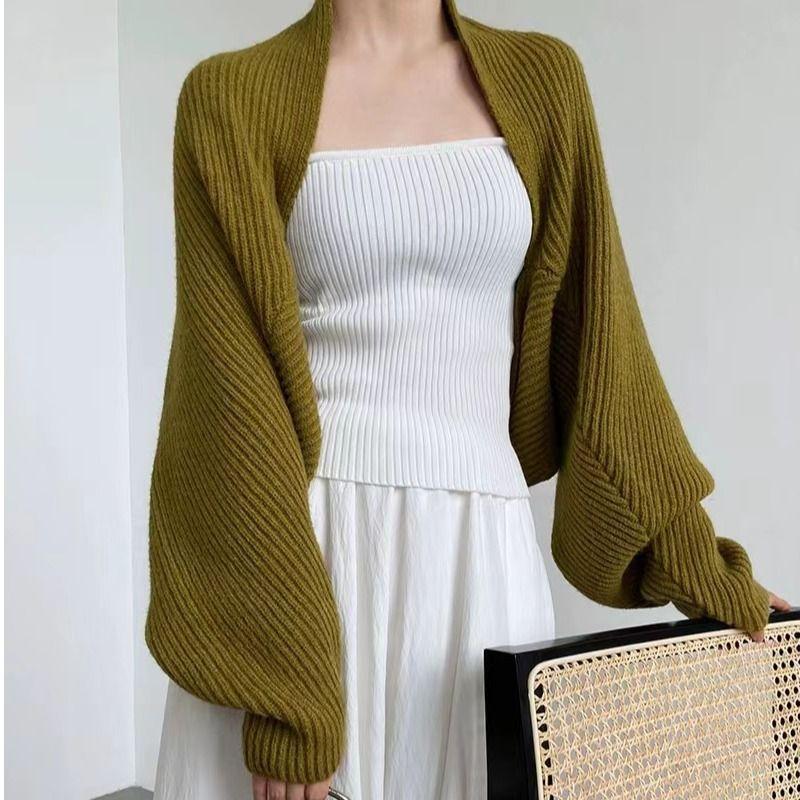 Thick Premium Elegant Vest Knit Cardigan Women Autumn Winter Batwing Sleeve Cropped Cape