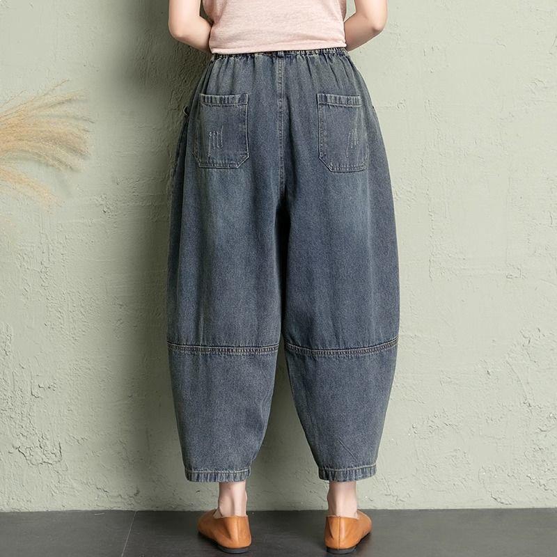 Women's Plus Size Wide Leg Denim Carrot Pants - New Loose Harem Style, Slimming and Versatile.