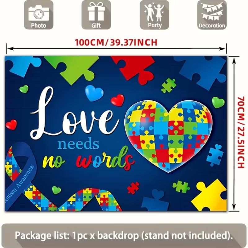 2D Autism Acceptance Backdrop Colorful Puzzle Pieces Photoshoot Background