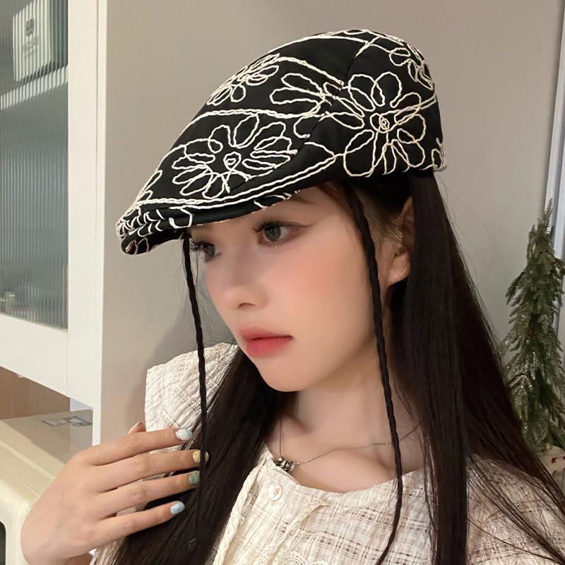 Vintage Korean Stylish Floral Embroidered Beret Hat For Summer Unisex Design