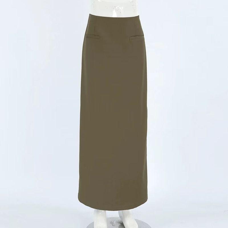 

Fashion Style Autumn Fashion Loose High Waist Split Straight Skirt High Waisted Split Skirt Brown S
