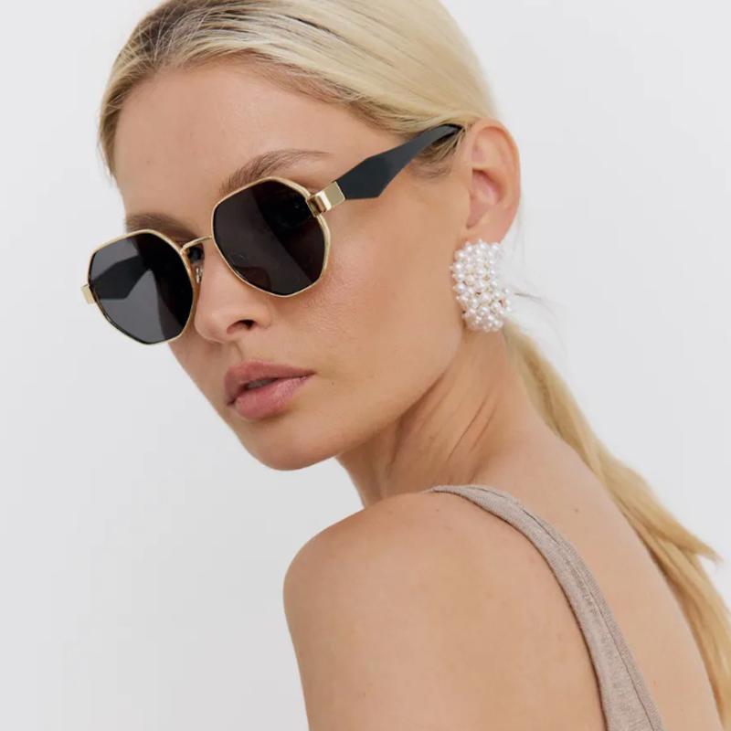 3 Pezzi Occhiali da Sole Poligonali alla Moda da Donna Montatura in Metallo Lenti Sfumate Occhiali da Sole Casual Eleganti per Esterno Vacanza Protezione UV400