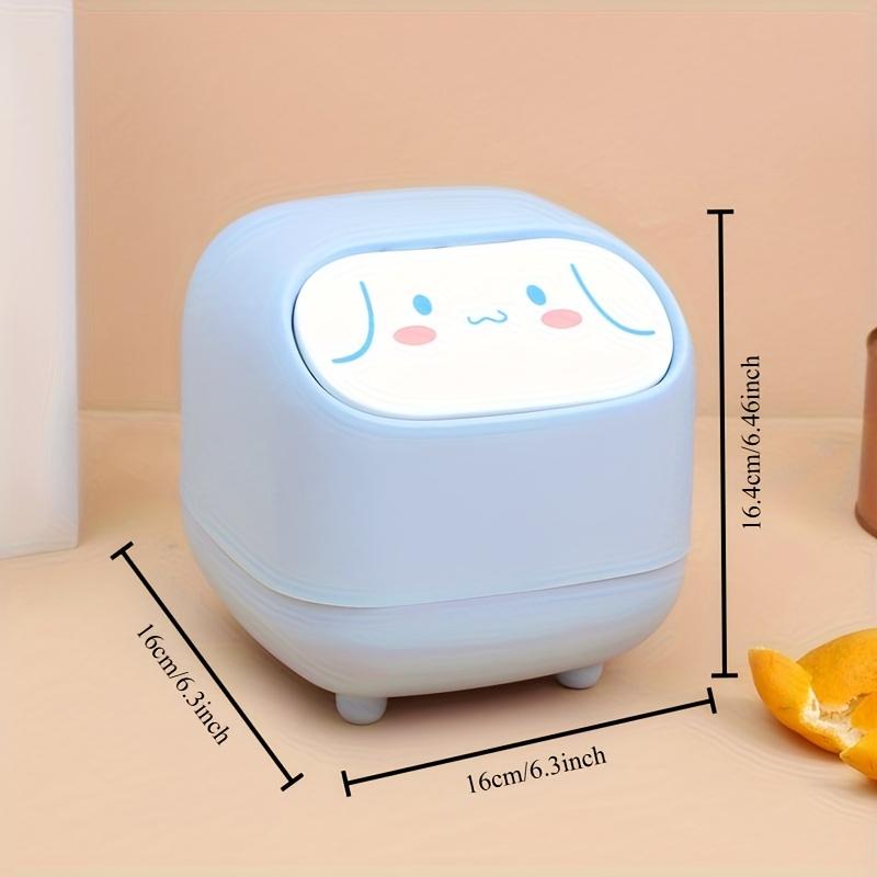 Desktop Trash Can with Quiet Close Lid Cute Character Design,Compact Plastic Bin for Home Office Kitchen Bathroom, Pastel Colors,Light Blue,Pink,Red