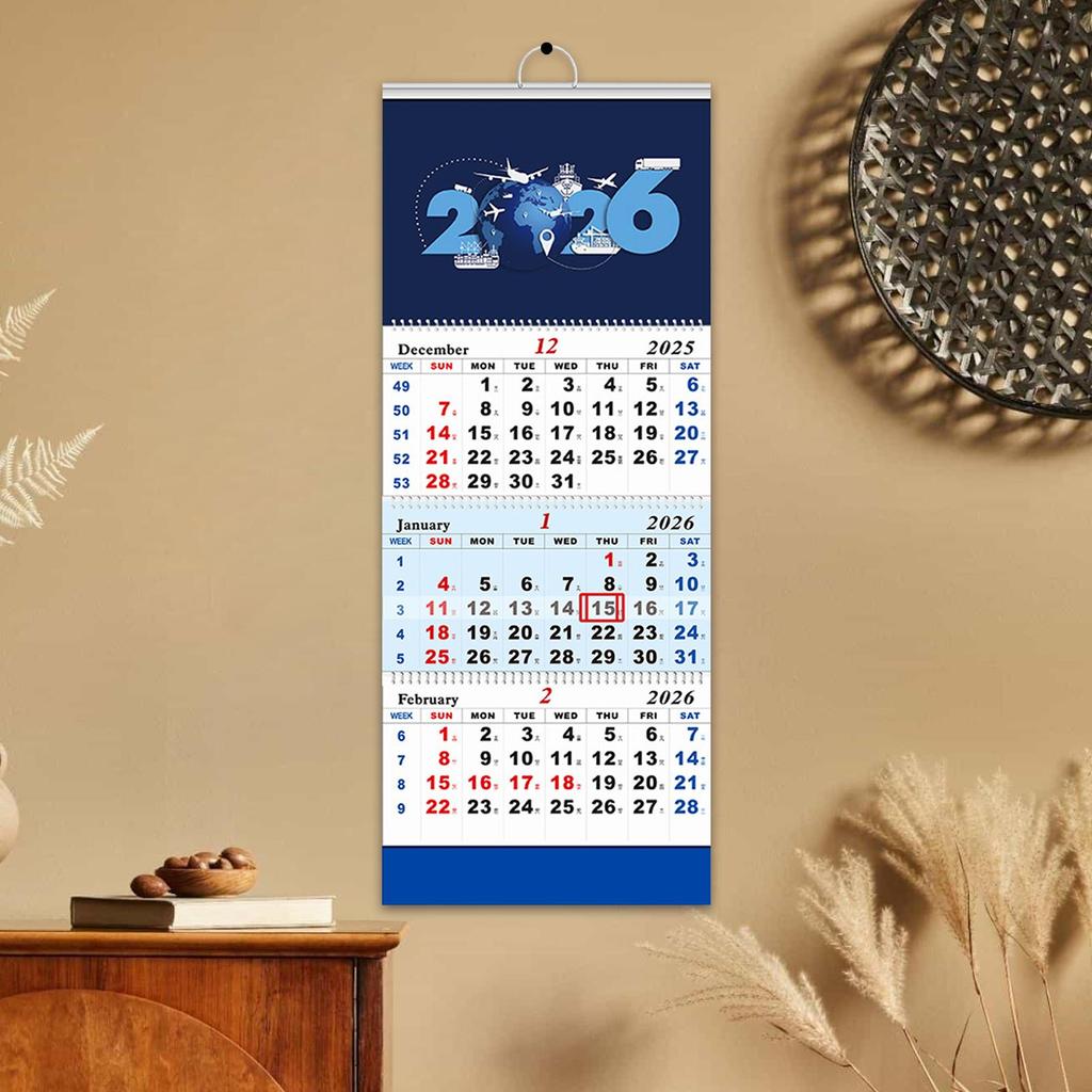 2026 Shipping Calendar 4-Fold Calendar 3 Months Home Planner Vertical Hangable Wall Calendar For Study Schedule