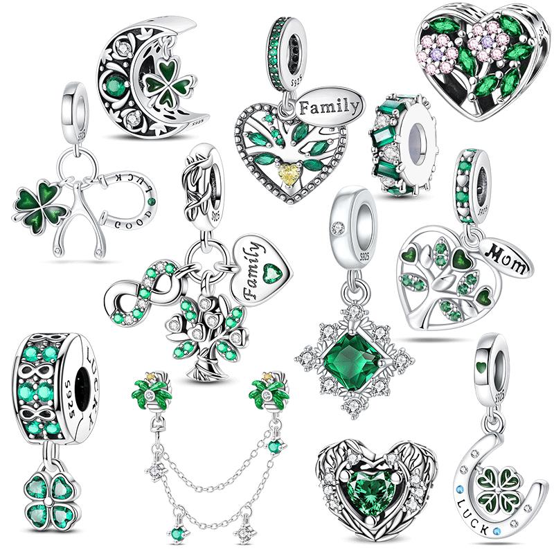 Copper Green Series Family Tree Of Life Lucky Clover Pendant Diy Beads Fit Original Charms Bracelet Women Jewelry