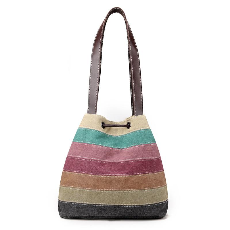 Große Schultertasche aus Canvas in Kontrastfarbe für Damen