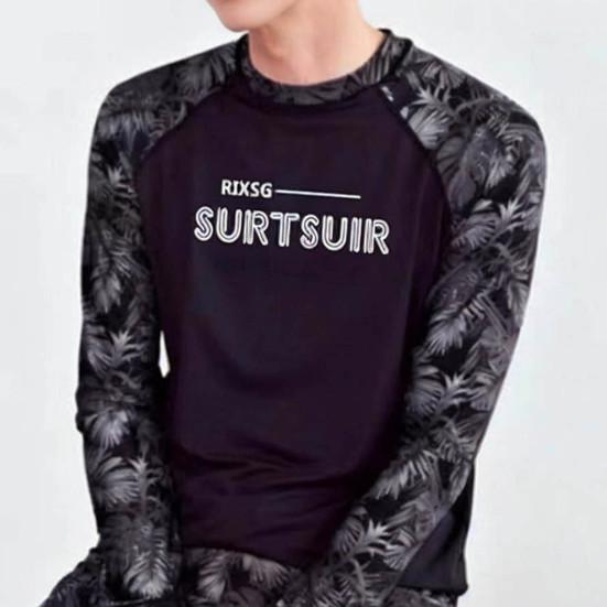 2 Pcs/Set Unisex Swimsuit Quick-drying Breathable Soft Leaf Print O Neck Long Sleeves Couple Surfing Clothes Diving